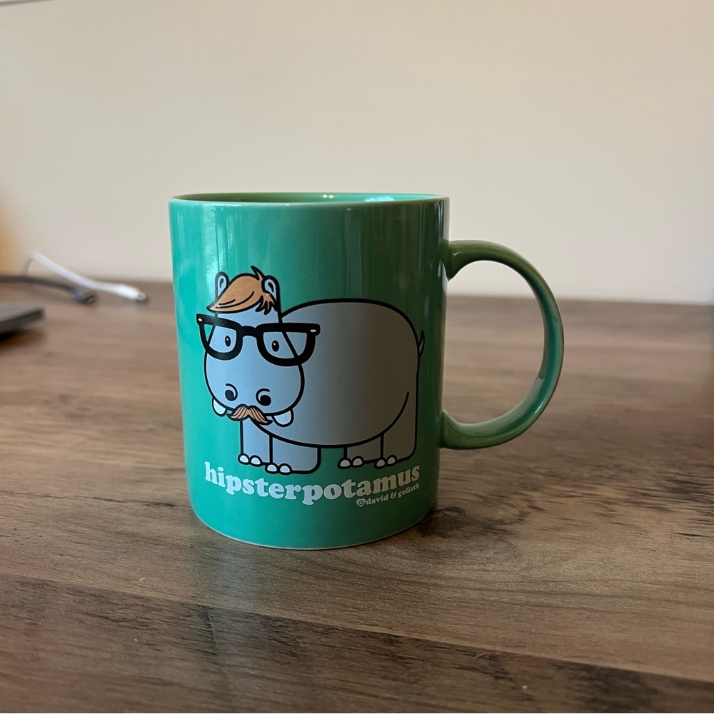 David and Goliath Hipsterpotamus Mug ~ 12 ounce ceramic ~ Green Hippo